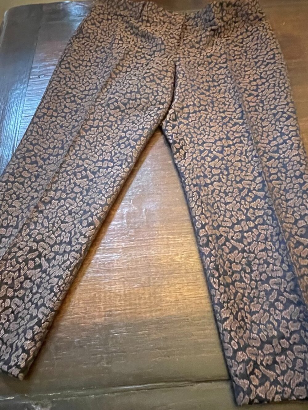 Anne Klein Cropped Pants Animal Print Black/Brown 14 Mid Rise Flat Front NEW